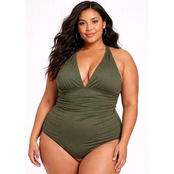 J. Crew Other - NWT RE-IMAGINED BY J CREW Womens 20 Plunge One Piece Bathing Suit Olive Green